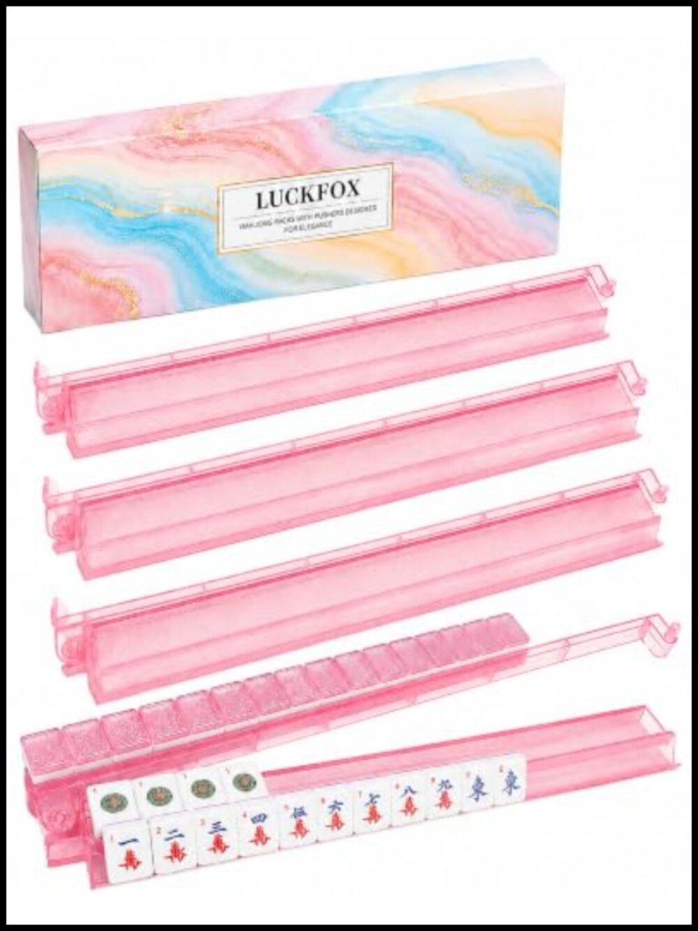 Mahjong Racks with Pushers Set of 4 Acrylic 17.5 Inch Tile Game Accessory